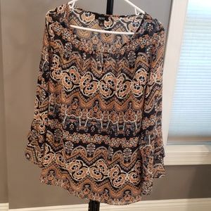 Alyx Womens Blouse. Size 1X, Blue/Orange. NW/OT